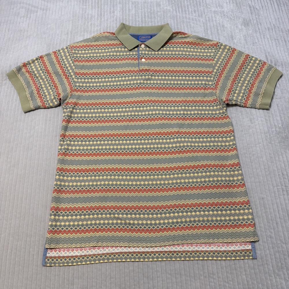 Pendleton Men's Short Sleeve Polo Shirt Green Cotton Size Xl Geometric